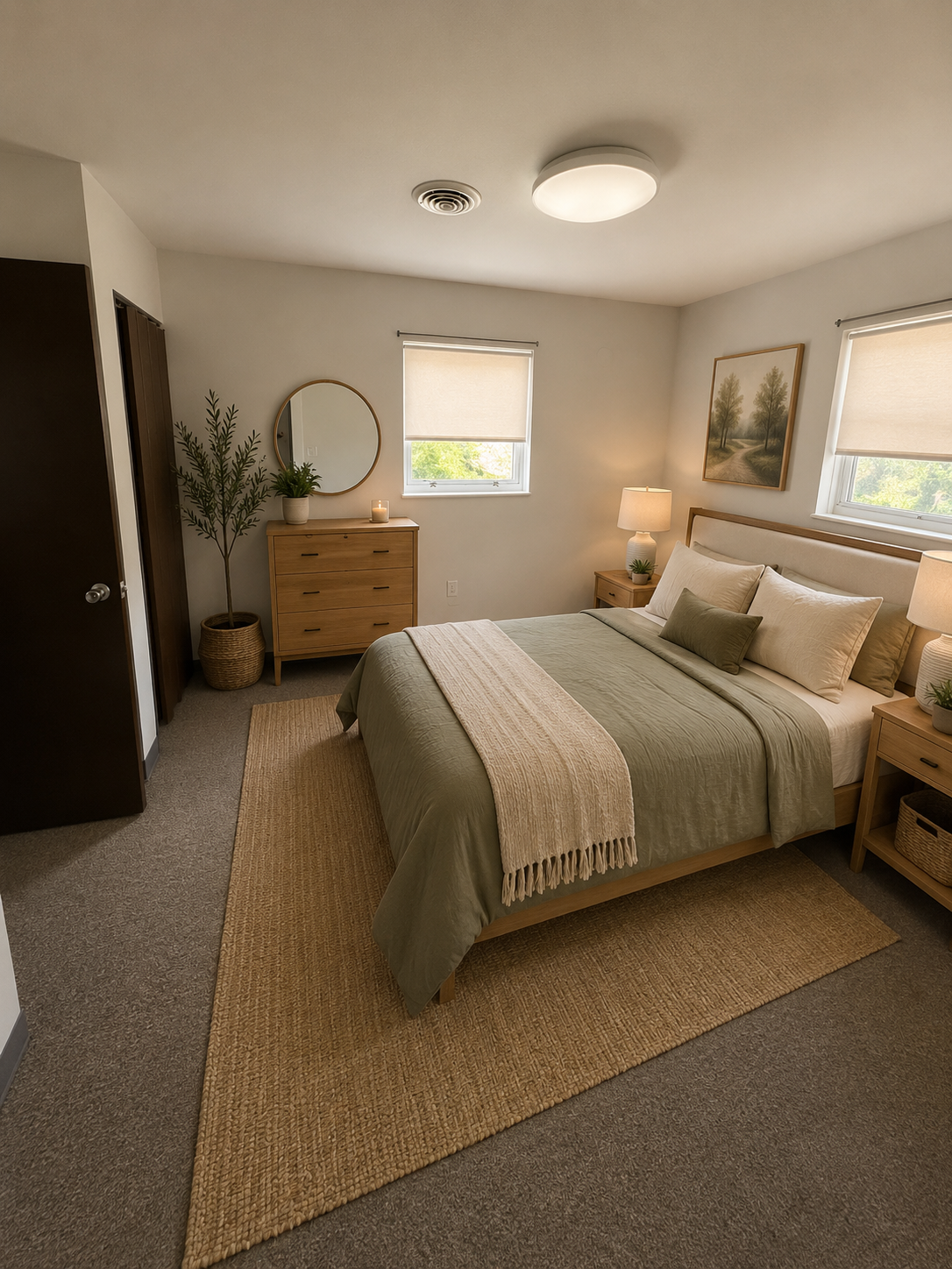 1 bedroom apartment, staged photo of bedroom